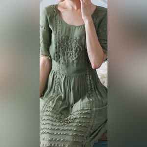 Anthropologie Laced with Grace by Lil sage green silk dress size 8
